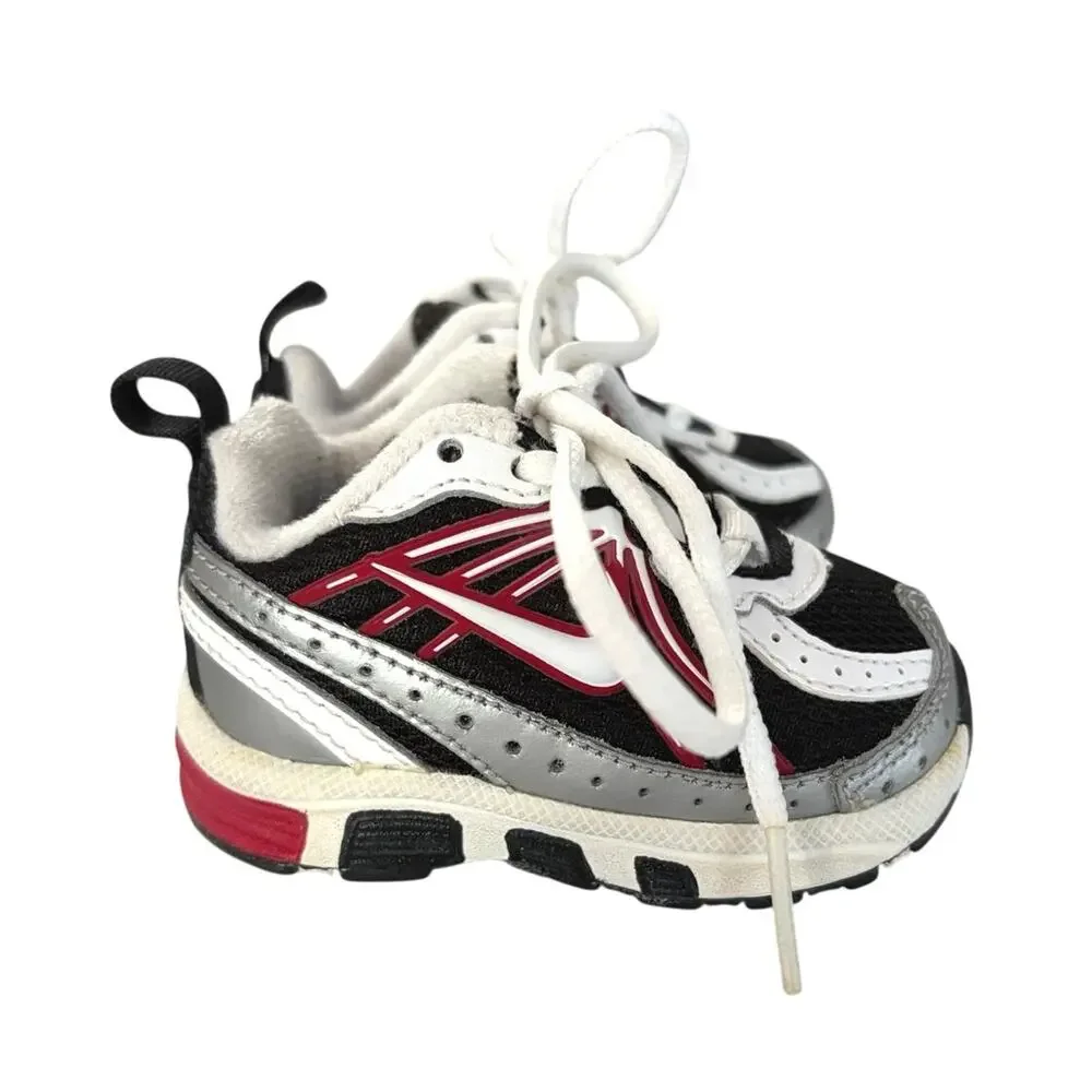 Y2K Nike T-Run-3 toddler sneakers sz 2c red white silver black mesh athletic